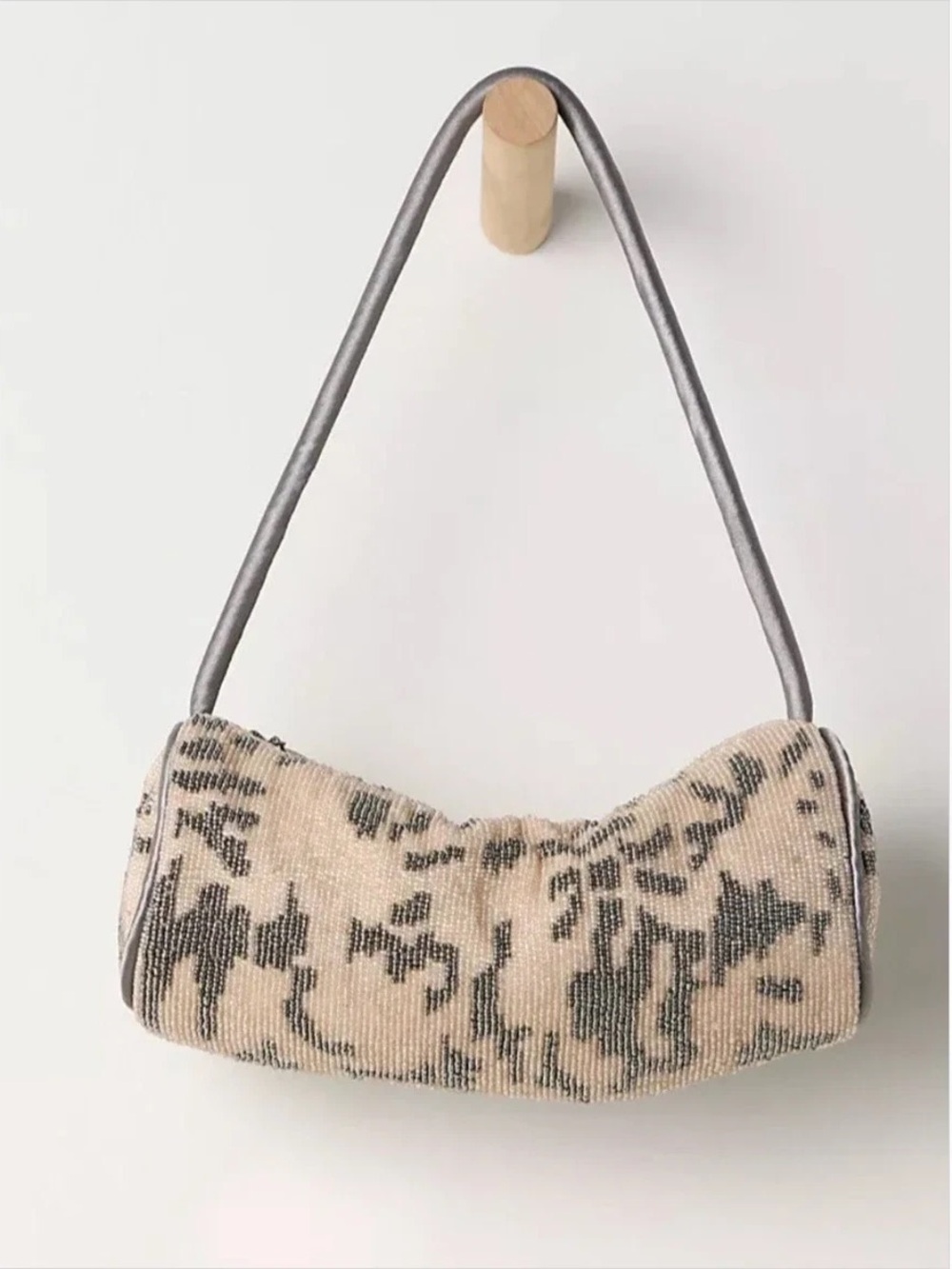 Free People Beige/Gray Bailey Barrel Beaded Bag